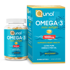 Qunol Mini Omega-3 Fish Oil (60 count) Heart Health Support With 1000mg Wild Caught Omega-3 Fatty Acids (Including EPA & DHA)